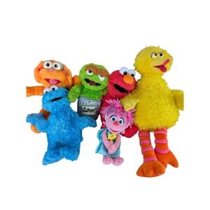Sesame Street Plush Toy Lot 6pc Elmo Big Bird Cookie Monster Oscar Abby Netflix